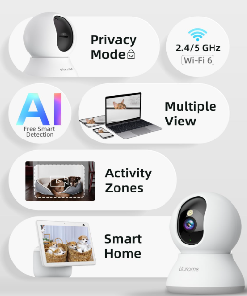 Cámara de Seguridad blurams 2K - WiFi 5G Dual Band | 360° PTZ, Detección Humana y Visión Nocturna